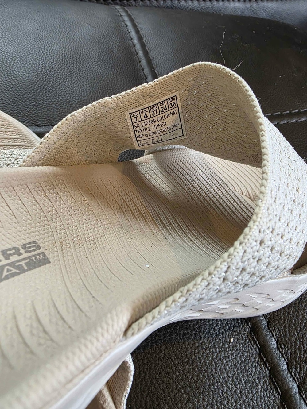 Skechers Women's Light Taupe Knit Slide Sandals - Picture 3 of 3